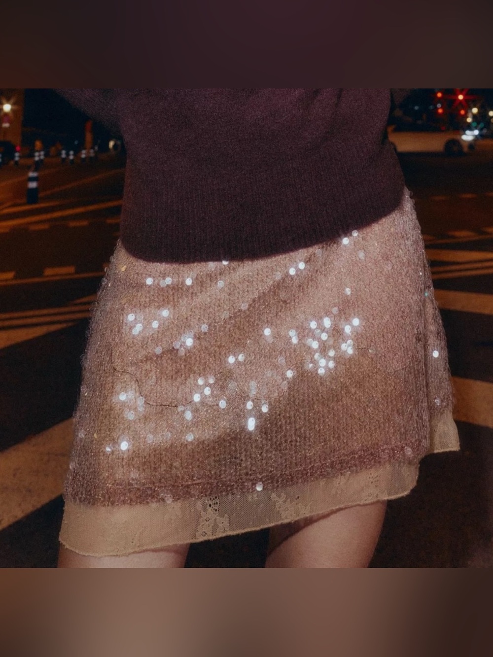 Zara Sequin-Embellished Dusty Rose Mini Skirt